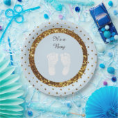 青及び金ゴールドのグリッターのパーソナライズな紙皿 ペーパープレート (パーティー)