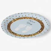 青及び金ゴールドのグリッターのパーソナライズな紙皿 ペーパープレート (アングル)