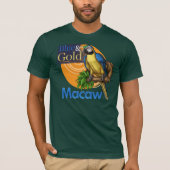 青及び金ゴールドのコンゴウインコのTシャツ Tシャツ (正面)