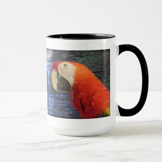 青及び金ゴールドのコンゴウインコ及び深紅のコンゴウインコ-コーヒー・マグ マグカップ (右)