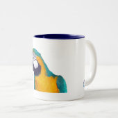 青及び金ゴールドのコンゴウインコ11oz ツートーンマグカップ (正面右)