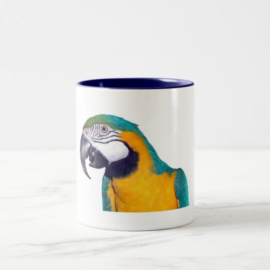 青及び金ゴールドのコンゴウインコ11oz ツートーンマグカップ (中央)