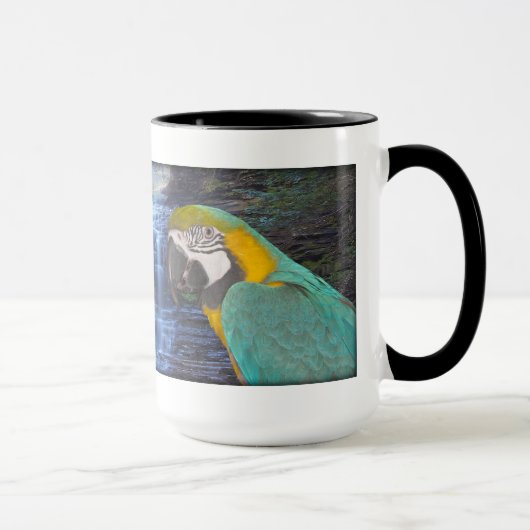青及び金ゴールドのコンゴウインコ-美しいコーヒー・マグ マグカップ (右)