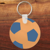 青及び金ゴールドのサッカーボールKeychain キーホルダー (正面)
