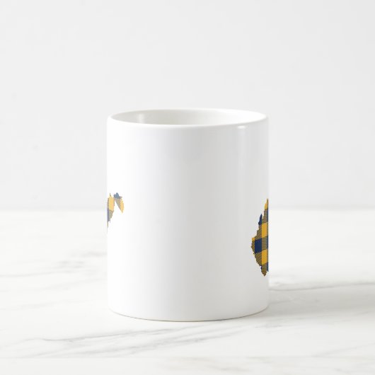 青及び金ゴールドのバッファローの格子縞のウェストヴァージニアの輪郭 コーヒーマグカップ (中央)