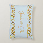 青及び金ゴールドのパーソナライズな装飾用クッション アクセントクッション (裏面(縦))