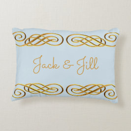 青及び金ゴールドのパーソナライズな装飾用クッション アクセントクッション