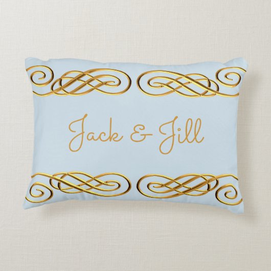 青及び金ゴールドのパーソナライズな装飾用クッション アクセントクッション (裏面)