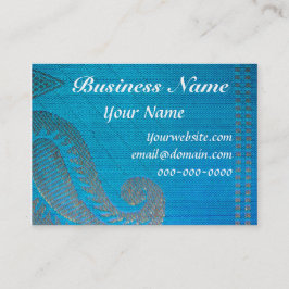 青及び金ゴールドの絹のペイズリーの布 名刺