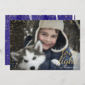 青及び金ゴールドのSnowy愛及び軽いハヌカーの写真カード シーズンカード (正面/裏面)