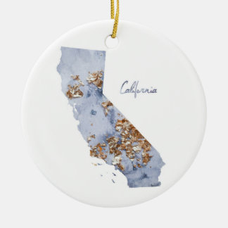 青及び金ゴールドカリフォルニア州の地図 セラミックオーナメント