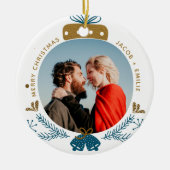 青及び金ゴールド|のつまらないもののメリークリスマスのカスタムの写真 セラミックオーナメント (正面)