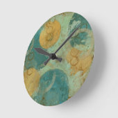 青及び黄色の円 ラウンド壁時計 (傾斜)
