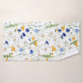 青及び黄色の花模様 バスタオル (バスタオル)