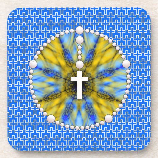 青及び黄色数珠の夢のキャッチャー コースター (正面)