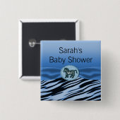 青及び黒いシマウマのグリッターのベビーシャワー 缶バッジ (正面&裏面)