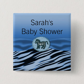 青及び黒いシマウマのグリッターのベビーシャワー 缶バッジ