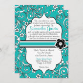 青及び黒いスペイン語Quinceañera 招待状 (正面/裏面)