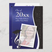 青及び黒い音楽卒業の招待状 招待状 (正面/裏面)