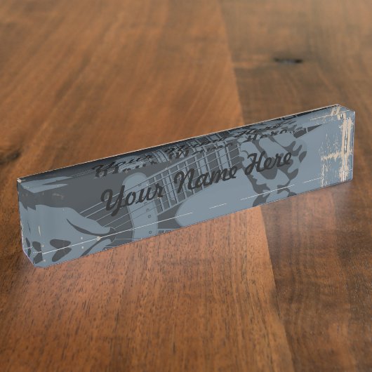 青及び黒く素朴なギター奏者 デスクネームプレート (側面)