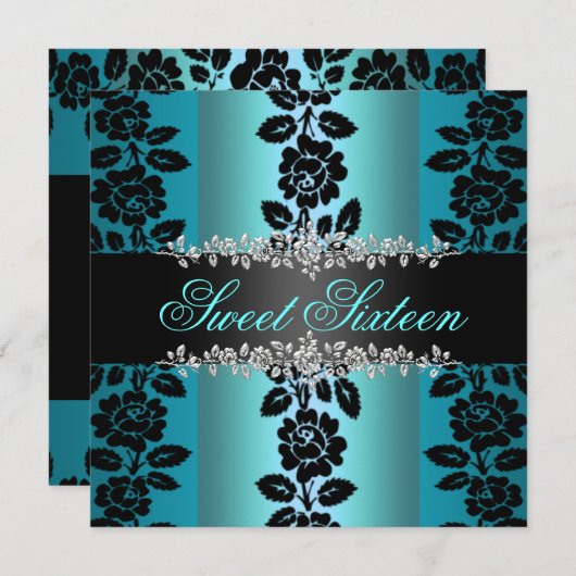 青及び黒のバラの菓子16の誕生日の招待 招待状 (正面/裏面)