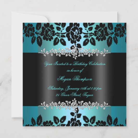 青及び黒のバラの菓子16の誕生日の招待 招待状 (裏面)