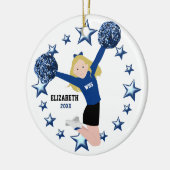 青及び黒のブロンドのチアリーダーPom Poms セラミックオーナメント (左)