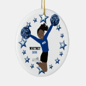 青及び黒の黒髪のポニーテールPom Poms セラミックオーナメント (右)