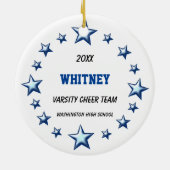 青及び黒の黒髪のポニーテールPom Poms セラミックオーナメント (裏面)