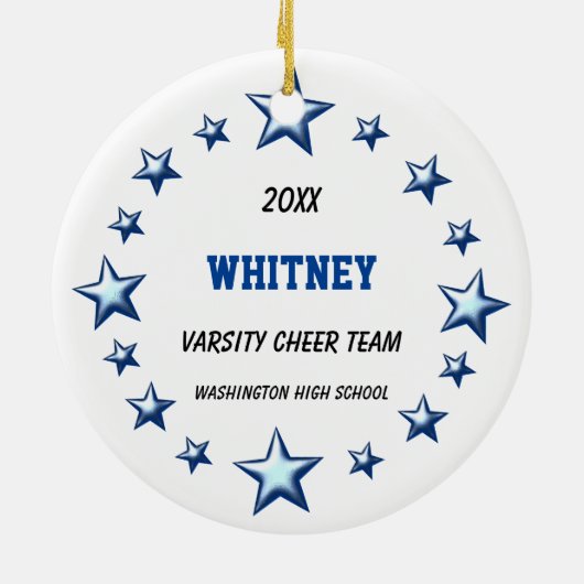 青及び黒の黒髪のポニーテールPom Poms セラミックオーナメント (裏面)