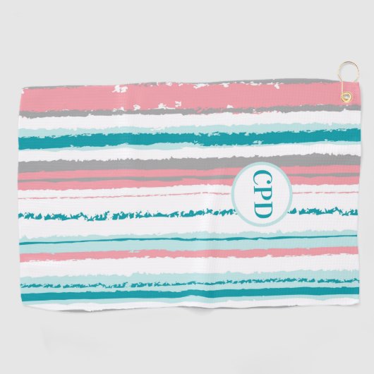青名門私立校風のとピンクのゴストライプのルフ ゴルフタオル (横)