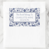 青名門私立校風のと灰色のフローラ蔵書票 長方形シール (バッグ)