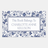 青名門私立校風のと灰色のフローラ蔵書票 長方形シール (正面)