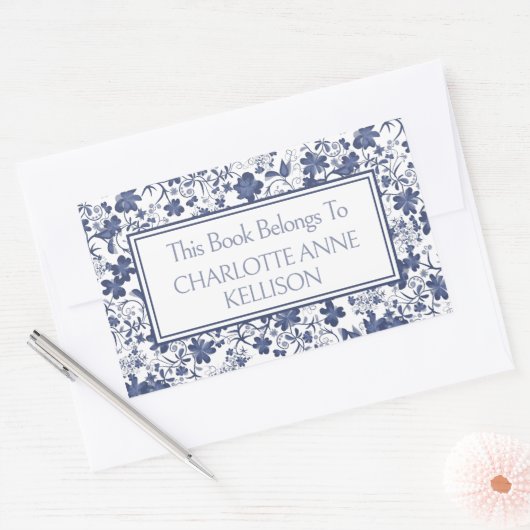 青名門私立校風のと灰色のフローラ蔵書票 長方形シール (封筒)