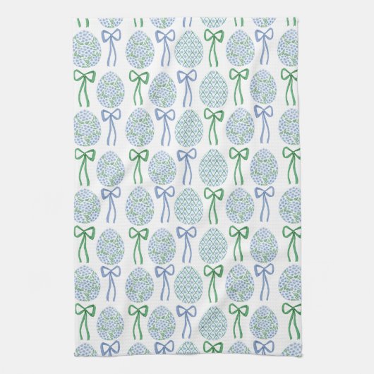 青名門私立校風のと緑のイースターの弓と卵 キッチンタオル (縦)