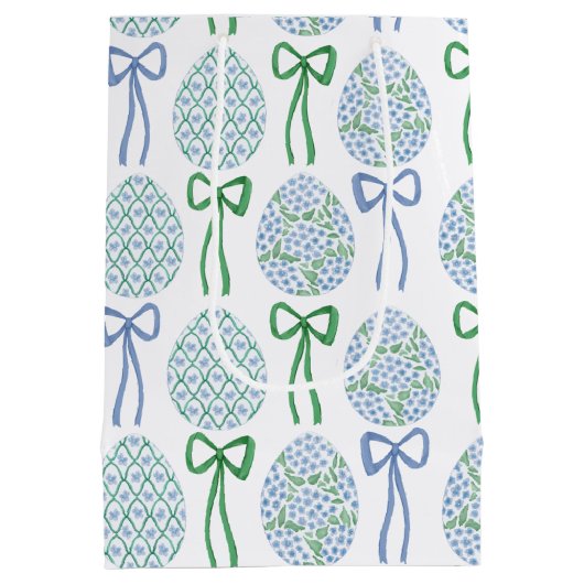 青名門私立校風のと緑のイースターの弓と卵 ミディアムペーパーバッグ (裏面)