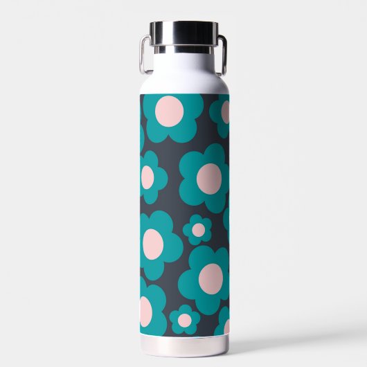 青名門私立校風のピンクのヒッピー花柄 ウォーターボトル (正面)