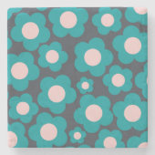 青名門私立校風のピンクのヒッピー花柄 ストーンコースター (正面)