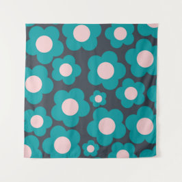 青名門私立校風のピンクのヒッピー花柄 タペストリー