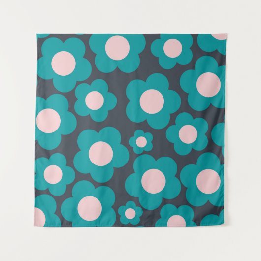 青名門私立校風のピンクのヒッピー花柄 タペストリー (正面)