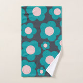 青名門私立校風のピンクのヒッピー花柄 バスタオルセット (ハンドタオル)