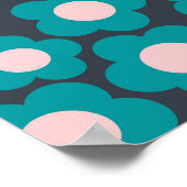 青名門私立校風のピンクのヒッピー花柄 ポスター (角)