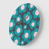 青名門私立校風のピンクのヒッピー花柄 ラージ壁時計 (傾斜)