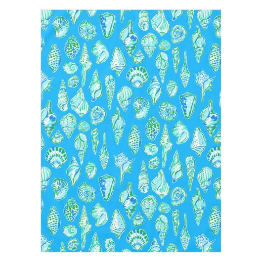 青名門私立校風の海浜沿岸の貝殻 テーブルクロス (正面)