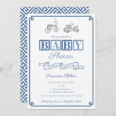 青名門私立校風の白ヴィンテージおもちゃ赤ちゃんシャワーパーティー 招待状 (正面/裏面)