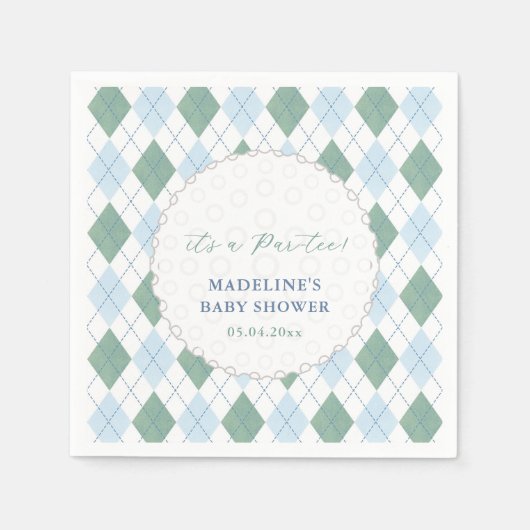 青名門私立校風の緑ゴルフテーマ男の赤ちゃんシャワー スタンダードカクテルナプキン (正面)