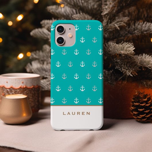 青名門私立校風の航海の白モノグラム Case-Mate iPhoneケース