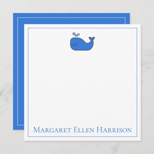 青名門私立校風の航海の鯨パーソナライズされた ノートカード (正面/裏面)