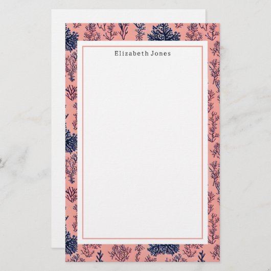 青名門私立校風の色と珊瑚模様 便箋 (正面/裏面)