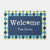 青名門私立校風の黄パーソナライズゴアーガイルルフウェルカム ドアマット (正面)